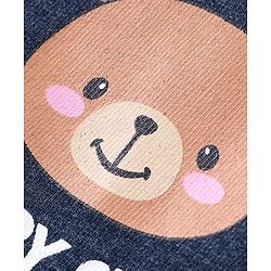 Babyhug Cotton Knit Full Sleeves Front Open Sweat Jacket with Hood Zipper & Teddy Graphics - Navy Blue