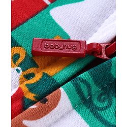 Babyhug Cotton Knit Full Sleeves Front Open Hooded Sweatjacket With Christmas Theme Print - Multicolour