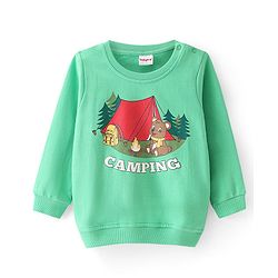 Babyhug Cotton Knit Full Sleeves Sweat Shirts with Camping Theme Print Pack of 2 - Green & Blue