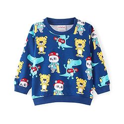 Babyhug Cotton Knit Full Sleeves Sweatshirts With Dino Print Pack of 2- Red & Blue
