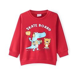 Babyhug Cotton Knit Full Sleeves Sweatshirts With Dino Print Pack of 2- Red & Blue