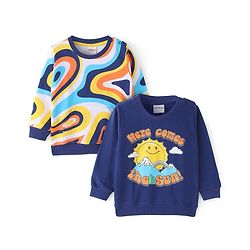 Babyhug Cotton Knit Full Sleeves Sweatshirt With Sun & Text Graphics Pack of 2 - Navy Blue