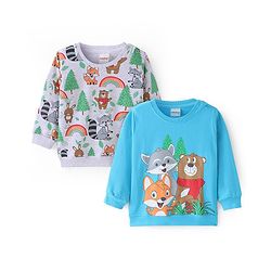Babyhug Cotton Knit Full Sleeves Sweatshirt With Animal Graphics Pack of 2 - Blue & Light Grey