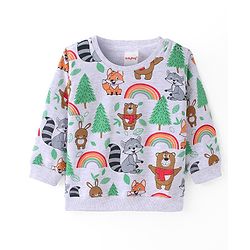 Babyhug Cotton Knit Full Sleeves Sweatshirt With Animal Graphics Pack of 2 - Blue & Light Grey