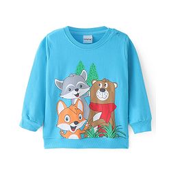 Babyhug Cotton Knit Full Sleeves Sweatshirt With Animal Graphics Pack of 2 - Blue & Light Grey