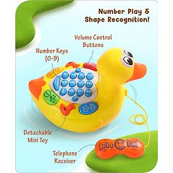 Babyhug Musical Duck Telephone Learning Toy|Baby Duck with Sounds & Music|Role Play Fun Phone Toy for Kids|Educational Phone