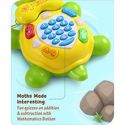 Babyhug Musical Duck Telephone Learning Toy|Lights & Music|Role Play Phone Toy for Kids|Numbers|Shape & Color Recognition|Animal Names & Sounds|Math Quizzes|Addition & Subtraction|Yellow - 12 Months+