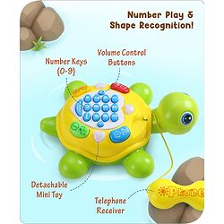 Babyhug Musical Duck Telephone Learning Toy|Lights & Music|Role Play Phone Toy for Kids|Numbers|Shape & Color Recognition|Animal Names & Sounds|Math Quizzes|Addition & Subtraction|Yellow - 12 Months+
