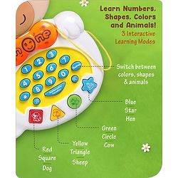 Babyhug Musical Monkey Telephone Learning Toy|Lights & Music|Role Play Phone Toy for Kids|Numbers|Shape & Color Recognition|Animal Names & Sounds|Math Quizzes|Addition & Subtraction|Yellow -12 Months+