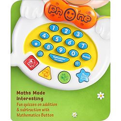 Babyhug Musical Monkey Telephone Learning Toy|Lights & Music|Role Play Phone Toy for Kids|Numbers|Shape & Color Recognition|Animal Names & Sounds|Math Quizzes|Addition & Subtraction|Yellow -12 Months+