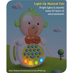 Babyhug Musical Monkey Telephone Learning Toy|Lights & Music|Role Play Phone Toy for Kids|Numbers|Shape & Color Recognition|Animal Names & Sounds|Math Quizzes|Addition & Subtraction|Yellow -12 Months+