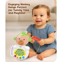 Babyhug Musical Monkey Telephone Learning Toy|Lights & Music|Role Play Phone Toy for Kids|Numbers|Shape & Color Recognition|Animal Names & Sounds|Math Quizzes|Addition & Subtraction|Yellow -12 Months+