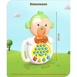 Babyhug Musical Monkey Telephone Learning Toy|Lights & Music|Role Play Phone Toy for Kids|Numbers|Shape & Color Recognition|Animal Names & Sounds|Math Quizzes|Addition & Subtraction|Yellow -12 Months+