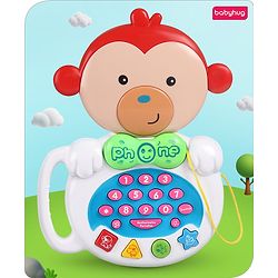 Babyhug Musical Monkey Telephone Learning Toy|Lights & Music|Role Play Phone Toy for Kids|Numbers|Shape & Color Recognition|Animal Names & Sounds|Math Quizzes|Addition & Subtraction|Yellow -12 Months+