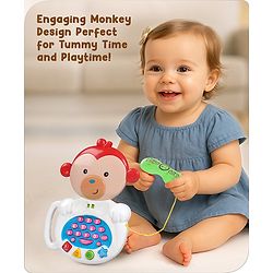 Babyhug Musical Monkey Telephone Learning Toy|Lights & Music|Role Play Phone Toy for Kids|Numbers|Shape & Color Recognition|Animal Names & Sounds|Math Quizzes|Addition & Subtraction|Yellow -12 Months+