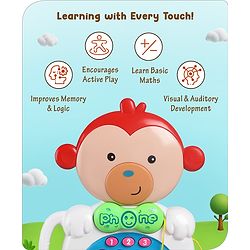 Babyhug Musical Monkey Telephone Learning Toy|Lights & Music|Role Play Phone Toy for Kids|Numbers|Shape & Color Recognition|Animal Names & Sounds|Math Quizzes|Addition & Subtraction|Yellow -12 Months+