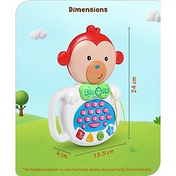 Babyhug Musical Monkey Telephone Learning Toy|Lights & Music|Role Play Phone Toy for Kids|Numbers|Shape & Color Recognition|Animal Names & Sounds|Math Quizzes|Addition & Subtraction|Yellow -12 Months+