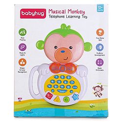 Babyhug Musical Monkey Telephone Learning Toy|Lights & Music|Role Play Phone Toy for Kids|Numbers|Shape & Color Recognition|Animal Names & Sounds|Math Quizzes|Addition & Subtraction|Red -12 Months+