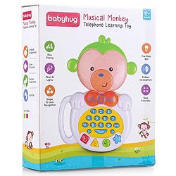 Babyhug Musical Monkey Telephone Learning Toy|Lights & Music|Role Play Phone Toy for Kids|Numbers|Shape & Color Recognition|Animal Names & Sounds|Math Quizzes|Addition & Subtraction|Red -12 Months+