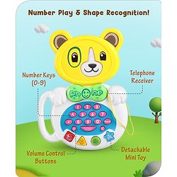 Babyhug Musical Monkey Telephone Learning Toy|Lights & Music|Role Play Phone Toy for Kids|Numbers|Shape & Color Recognition|Animal Names & Sounds|Math Quizzes|Addition & Subtraction|Red -12 Months+