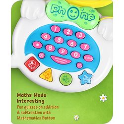 Babyhug Musical Monkey Telephone Learning Toy|Lights & Music|Role Play Phone Toy for Kids|Numbers|Shape & Color Recognition|Animal Names & Sounds|Math Quizzes|Addition & Subtraction|Yellow -12 Months+