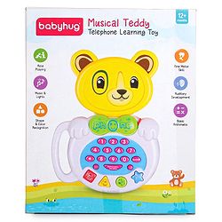 Babyhug Musical Monkey Telephone Learning Toy|Lights & Music|Role Play Phone Toy for Kids|Numbers|Shape & Color Recognition|Animal Names & Sounds|Math Quizzes|Addition & Subtraction|Yellow -12 Months+