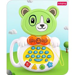 Babyhug Musical Monkey Telephone Learning Toy|Lights & Music|Role Play Phone Toy for Kids|Numbers|Shape & Color Recognition|Animal Names & Sounds|Math Quizzes|Addition & Subtraction|Yellow -12 Months+