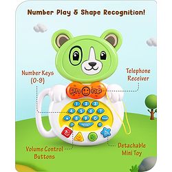 Babyhug Musical Monkey Telephone Learning Toy|Lights & Music|Role Play Phone Toy for Kids|Numbers|Shape & Color Recognition|Animal Names & Sounds|Math Quizzes|Addition & Subtraction|Yellow -12 Months+
