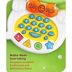 Babyhug Musical Monkey Telephone Learning Toy|Lights & Music|Role Play Phone Toy for Kids|Numbers|Shape & Color Recognition|Animal Names & Sounds|Math Quizzes|Addition & Subtraction|Yellow -12 Months+