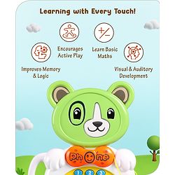 Babyhug Musical Monkey Telephone Learning Toy|Lights & Music|Role Play Phone Toy for Kids|Numbers|Shape & Color Recognition|Animal Names & Sounds|Math Quizzes|Addition & Subtraction|Yellow -12 Months+