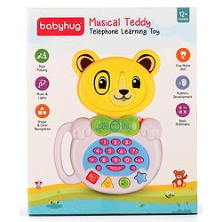 Babyhug Musical Monkey Telephone Learning Toy|Lights & Music|Role Play Phone Toy for Kids|Numbers|Shape & Color Recognition|Animal Names & Sounds|Math Quizzes|Addition & Subtraction|Yellow -12 Months+