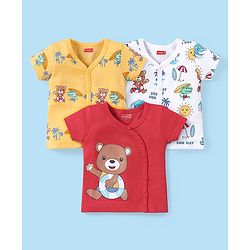 Babyhug 100% Cotton Interlock Knit Half Sleeves Vests with Bear Print Pack of 3 - Multicolor