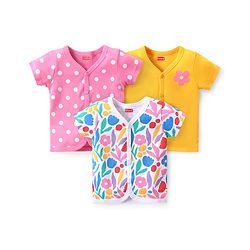Babyhug 100% Cotton Knit Half Sleeves Front Open Vests Polka Dot & Floral Print Pack of 3 - Multicolor