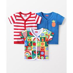 Babyhug 100% Cotton Knit Set of Vests with Striped & Tropical Print Pack of 3 - Multicolour