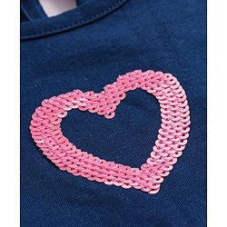Babyhug Cotton Knit Half Sleeves Foil Printed Frock with Sequinned Heart - Pink