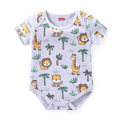 Babyhug Interlock Knit Half Sleeves Onesie With Animal Print Pack of 3 - Multicolor