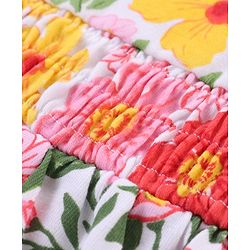 Babyhug 100% Cotton Knit Frill Sleeves Frock Style Onesie with Headband Floral Print - Multicolour