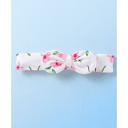 Babyhug 100% Cotton Knit Sleeveless Frock Style Onesie With Hairband Floral Print Bow Detailing - White