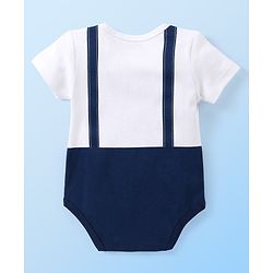 Babyhug 100% Cotton Knit Half Sleeves Onesies with Monkey Print - White & Blue