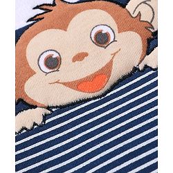 Babyhug 100% Cotton Knit Half Sleeves Onesies with Monkey Print - White & Blue