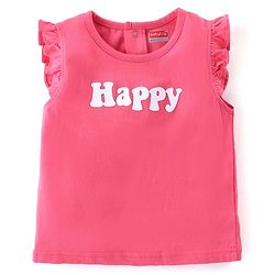 Babyhug 100% Cotton Knit Frill Sleeves Top With Floral Print Dungaree - Pink