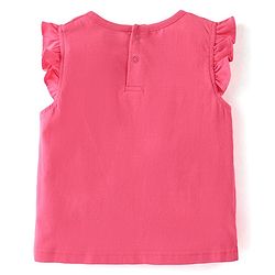 Babyhug 100% Cotton Knit Frill Sleeves Top With Floral Print Dungaree - Pink