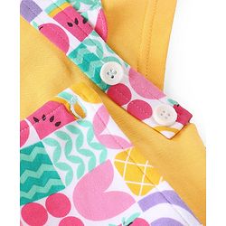 Babyhug 100% Cotton Knit Frill Sleeves Top With Floral Print Dungaree - Pink