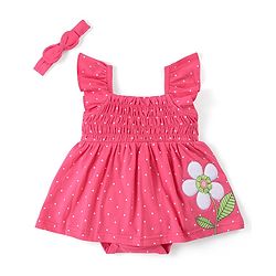 Babyhug 100% Cotton Knit Sleeveless Onesies with Headband Floral Print - Pink
