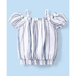 Babyhug Cotton Woven Cold Shoulder Striped Top & Denim Shorts Set - Blue & White