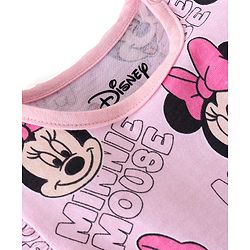 Babyhug Disney Interlock Knit Frill Sleeves Frock Style Onesie with Bow Applique & Minnie Mouse Print - Pink
