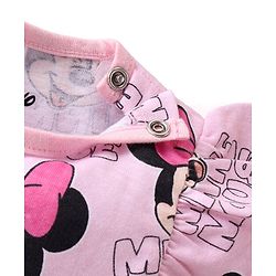 Babyhug Disney Interlock Knit Frill Sleeves Frock Style Onesie with Bow Applique & Minnie Mouse Print - Pink