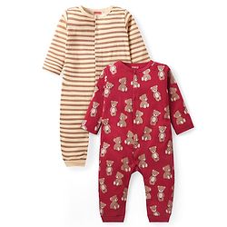 Babyhug 100% Cotton Knit Full Sleeves Bear Printed Romper Pack of 2 - Multicolour