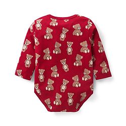 Babyhug 100% Cotton Knit Full Sleeves  Onesies with Cap & Bib Striped & Bear Print - Red