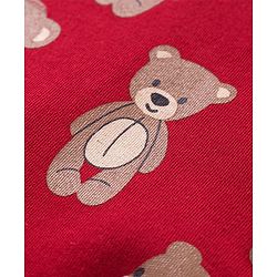 Babyhug 100% Cotton Knit Full Sleeves  Onesies with Cap & Bib Striped & Bear Print - Red